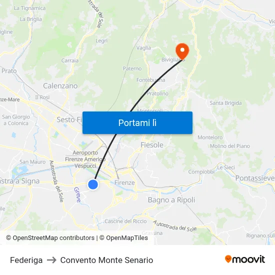 Federiga to Convento Monte Senario map