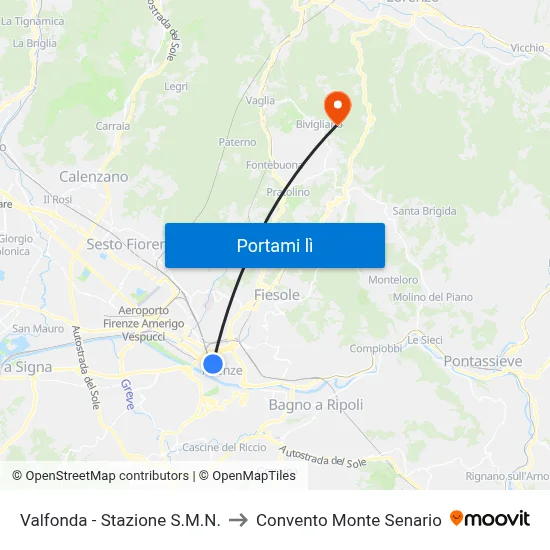 Valfonda - Stazione S.M.N. to Convento Monte Senario map