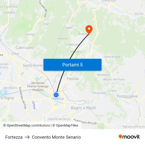 Fortezza to Convento Monte Senario map