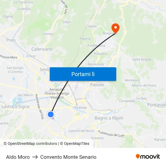 Aldo Moro to Convento Monte Senario map