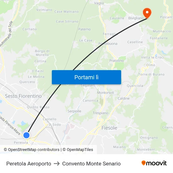 Peretola Aeroporto to Convento Monte Senario map