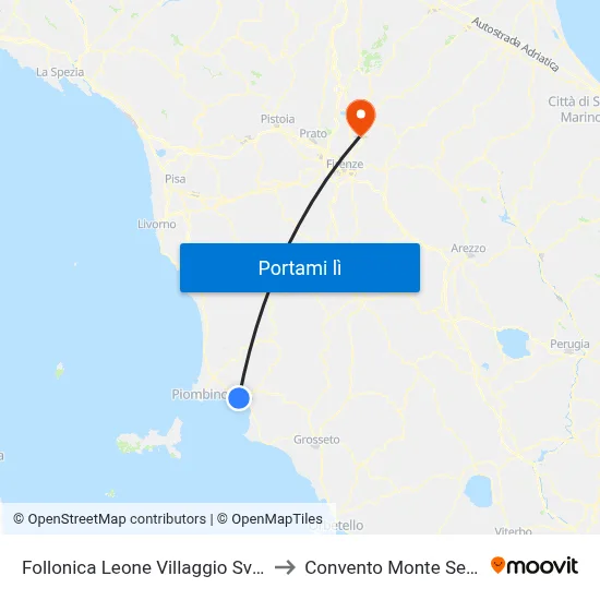 Follonica Leone Villaggio Svizzero to Convento Monte Senario map
