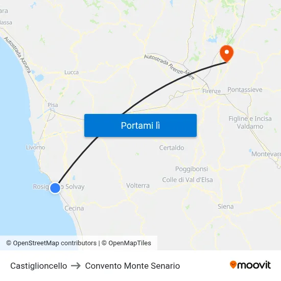 Castiglioncello to Convento Monte Senario map