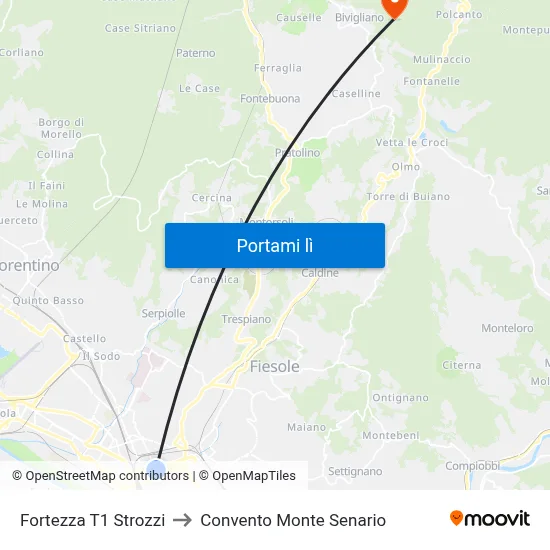 Fortezza T1 Strozzi to Convento Monte Senario map