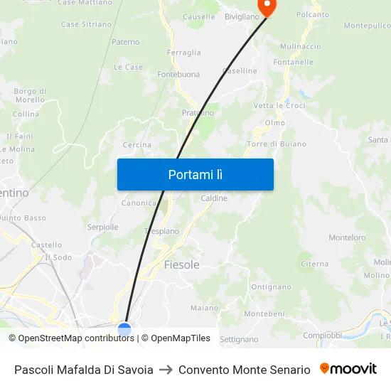 Pascoli Mafalda Di Savoia to Convento Monte Senario map