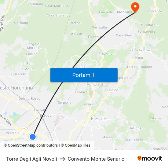 Torre Degli Agli Novoli to Convento Monte Senario map
