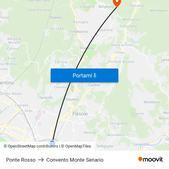 Ponte Rosso to Convento Monte Senario map