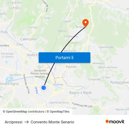 Arcipressi to Convento Monte Senario map