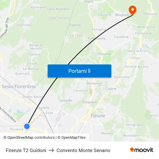 Firenze T2 Guidoni to Convento Monte Senario map