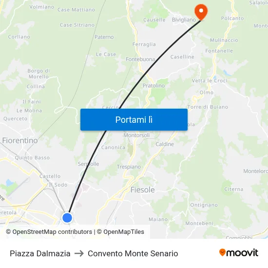 Piazza Dalmazia to Convento Monte Senario map