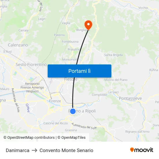 Danimarca to Convento Monte Senario map