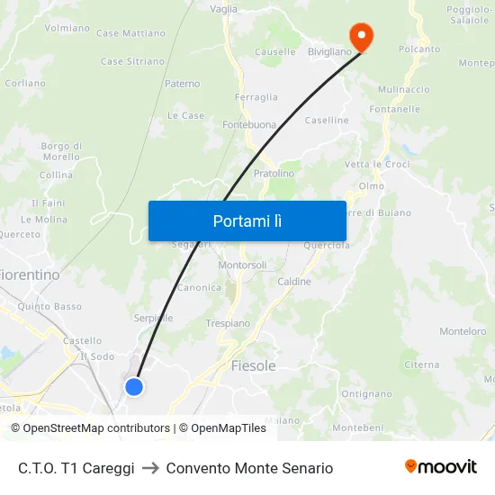 C.T.O. T1 Careggi to Convento Monte Senario map