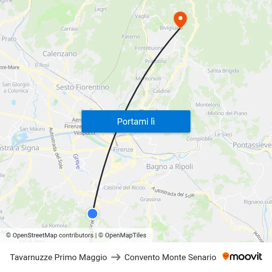 Tavarnuzze Primo Maggio to Convento Monte Senario map
