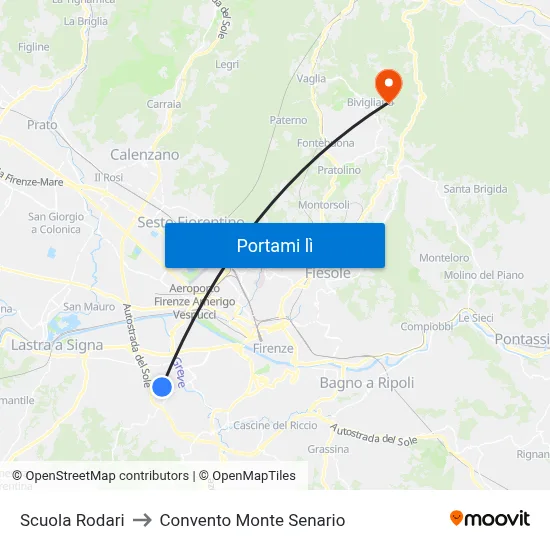 Scuola Rodari to Convento Monte Senario map