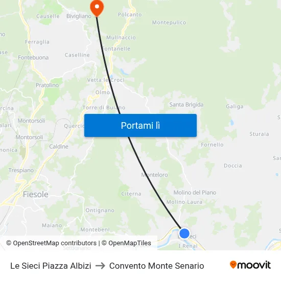 Le Sieci Piazza Albizi to Convento Monte Senario map