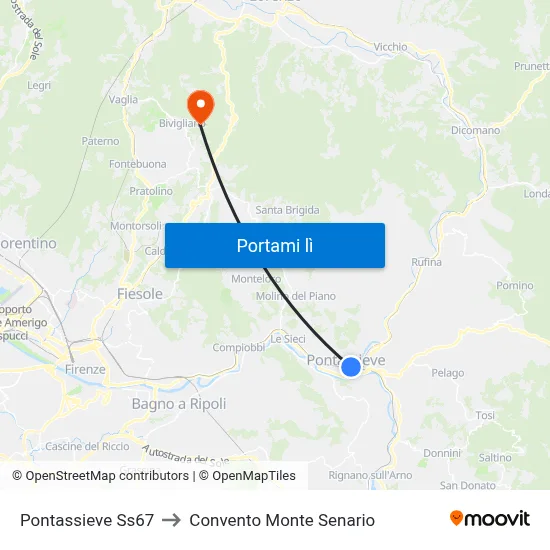 Pontassieve Ss67 to Convento Monte Senario map