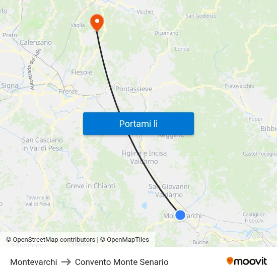 Montevarchi to Convento Monte Senario map