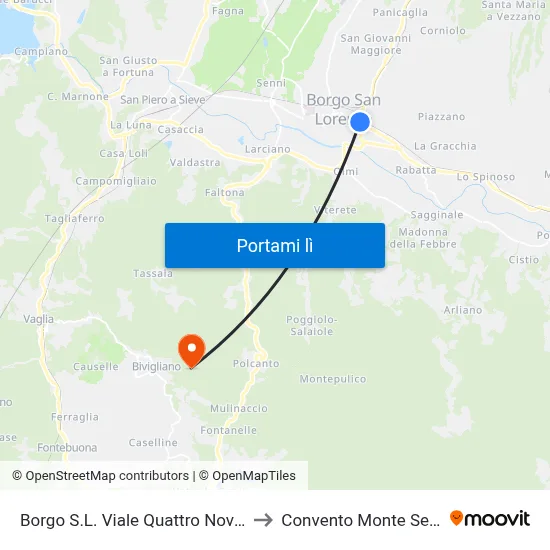 Borgo S.L. Viale Quattro Novembre to Convento Monte Senario map