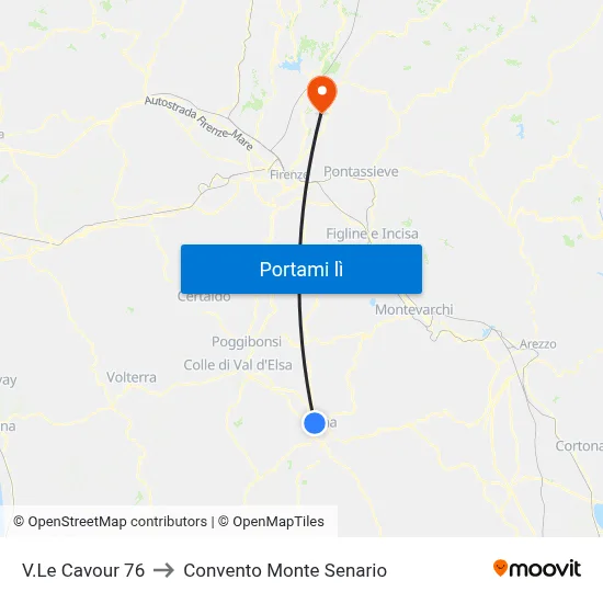 V.Le Cavour 76 to Convento Monte Senario map