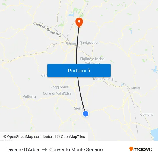 Taverne D'Arbia to Convento Monte Senario map
