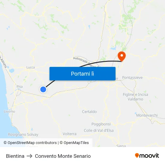 Bientina to Convento Monte Senario map
