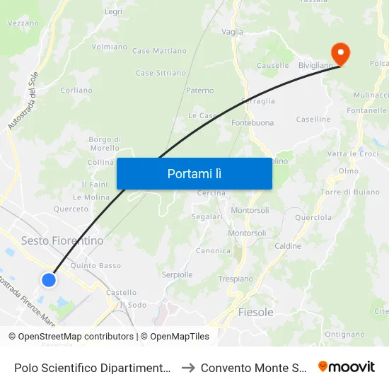 Polo Scientifico Dipartimento Fisica to Convento Monte Senario map