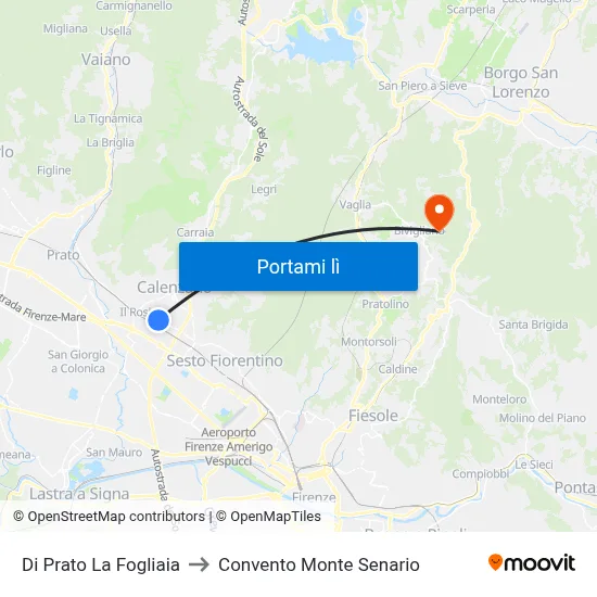 Di Prato La Fogliaia to Convento Monte Senario map