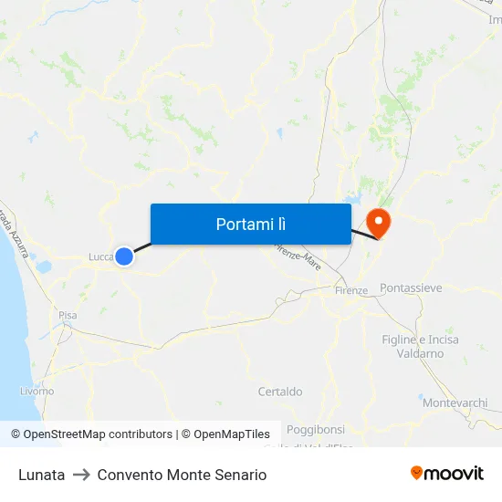Lunata to Convento Monte Senario map