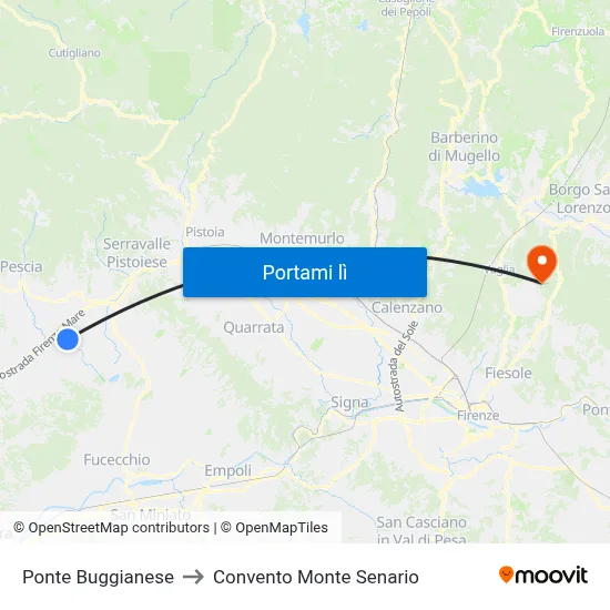 Ponte Buggianese to Convento Monte Senario map