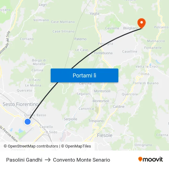 Pasolini Gandhi to Convento Monte Senario map