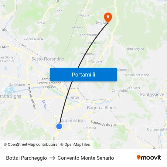 Bottai Parcheggio to Convento Monte Senario map