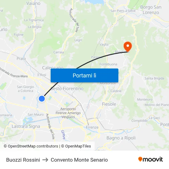 Buozzi Rossini to Convento Monte Senario map