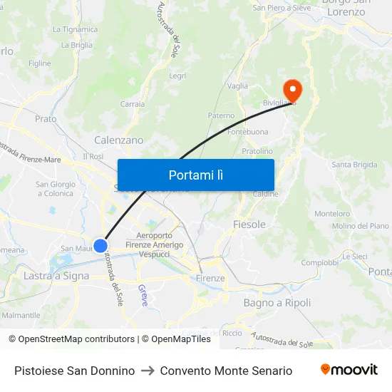 Pistoiese San Donnino to Convento Monte Senario map