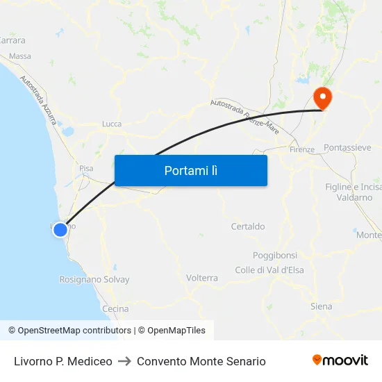 Livorno P. Mediceo to Convento Monte Senario map