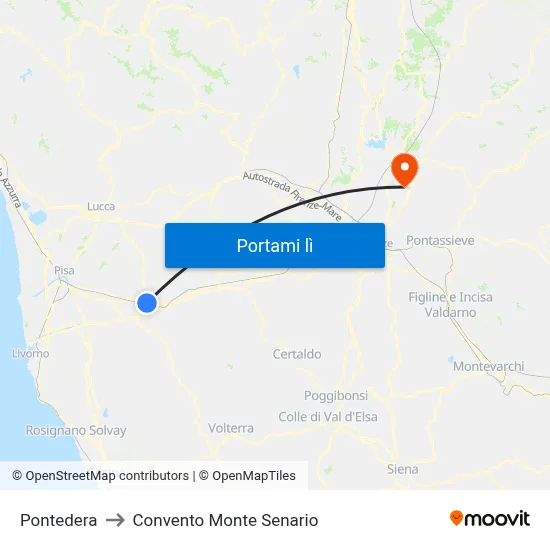 Pontedera to Convento Monte Senario map