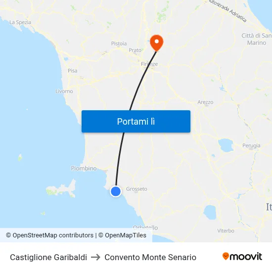 Castiglione Garibaldi to Convento Monte Senario map