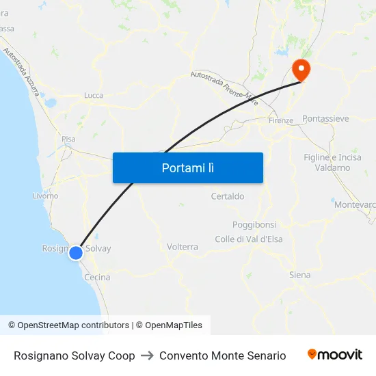 Rosignano Solvay Coop to Convento Monte Senario map
