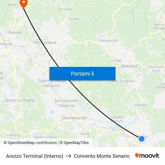 Arezzo Terminal (Interno) to Convento Monte Senario map