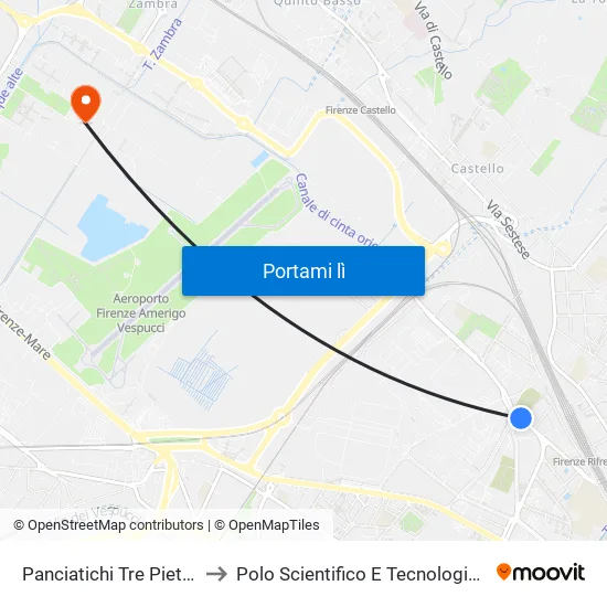 Panciatichi Tre Pietre to Polo Scientifico E Tecnologico map