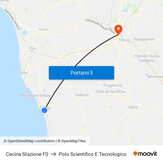 Cecina Stazione FS to Polo Scientifico E Tecnologico map