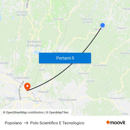 Popolano to Polo Scientifico E Tecnologico map