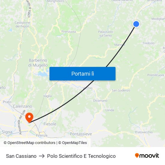 San Cassiano to Polo Scientifico E Tecnologico map