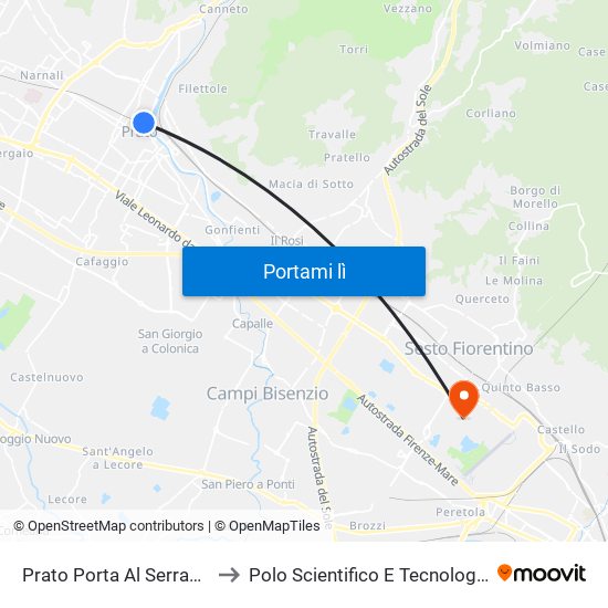 Prato Porta Al Serraglio to Polo Scientifico E Tecnologico map