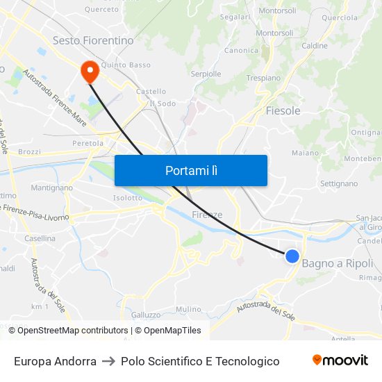 Europa Andorra to Polo Scientifico E Tecnologico map