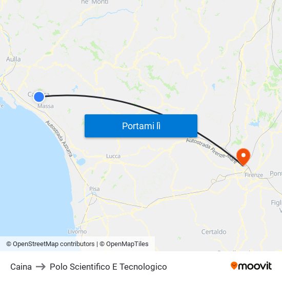 Caina to Polo Scientifico E Tecnologico map