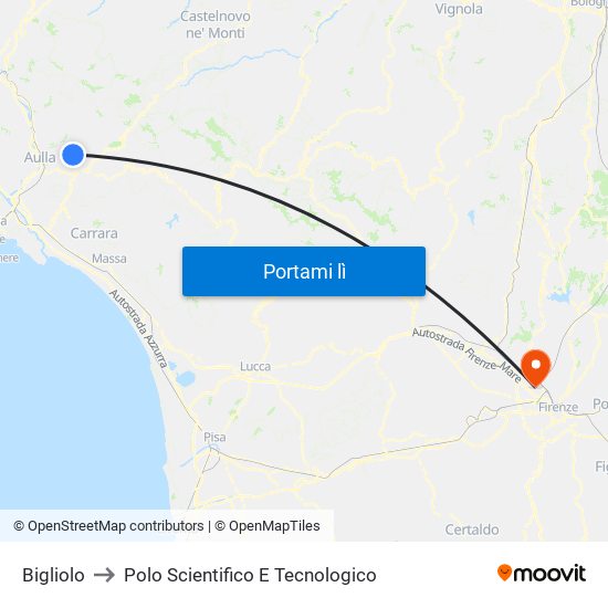 Bigliolo to Polo Scientifico E Tecnologico map