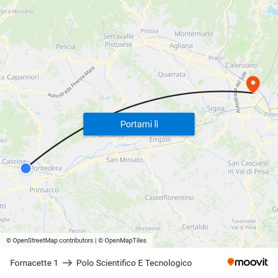 Fornacette 1 to Polo Scientifico E Tecnologico map