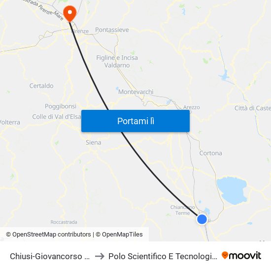 Chiusi-Giovancorso 92 to Polo Scientifico E Tecnologico map