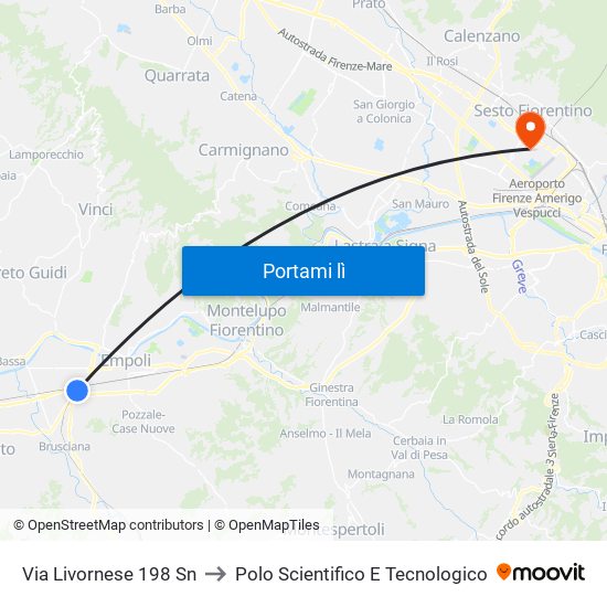 Via Livornese 198 Sn to Polo Scientifico E Tecnologico map
