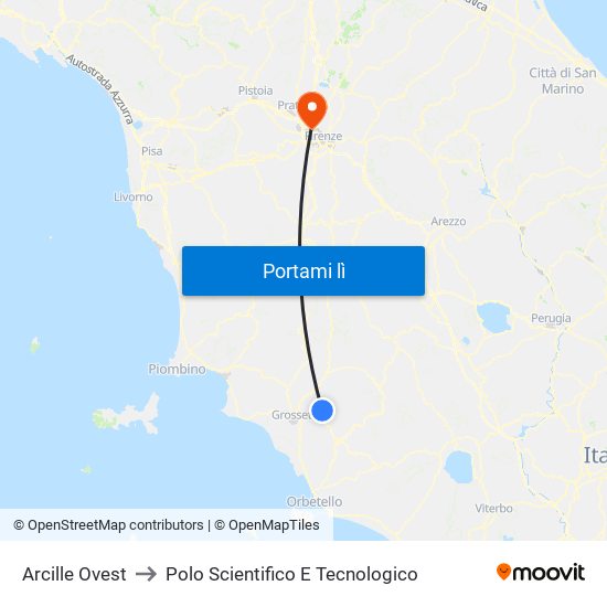 Arcille Ovest to Polo Scientifico E Tecnologico map